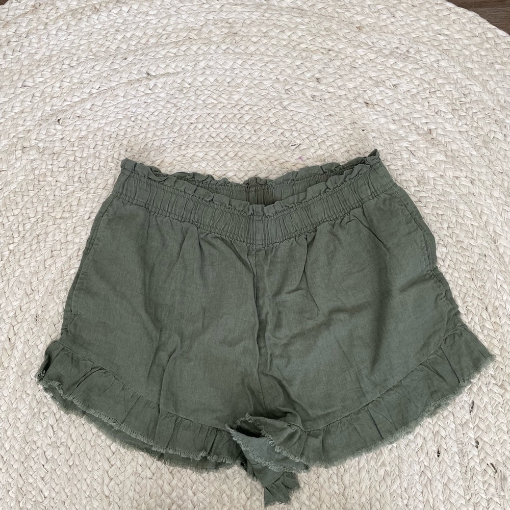 Aerie High Waist Olive Shorts with Ruffle Hem